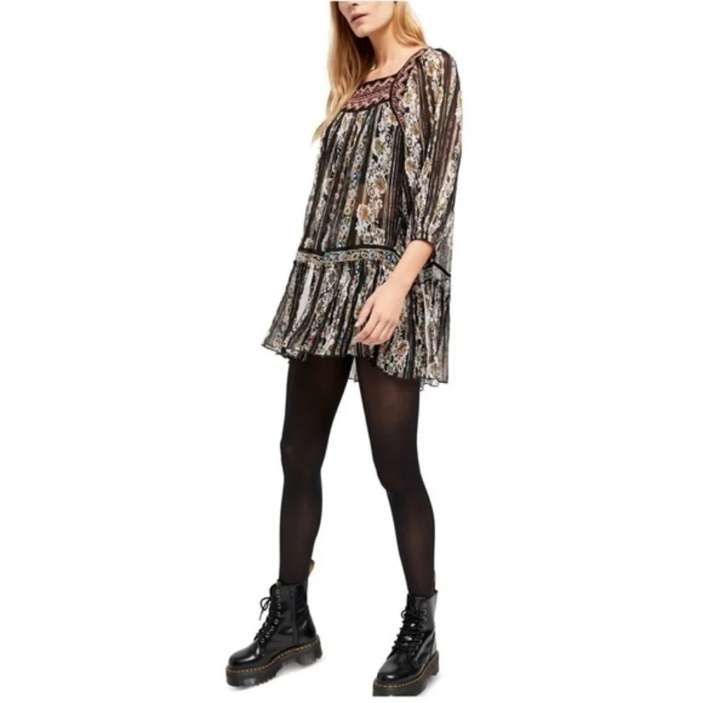 Free People Dance Magic Black Floral Printed Mini Dress - Picture 10 of 13